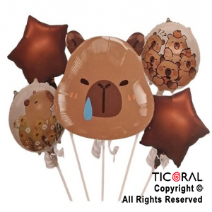 SET DE GLOBOS METALIZADO CAPIBARA CARA 5 UNIDADES X 1